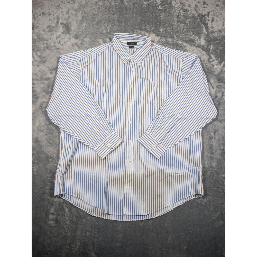 Vtg J Crew Oarsman Shirt Mens 17-34 Blue White Stripe Button Down Long Sleeve